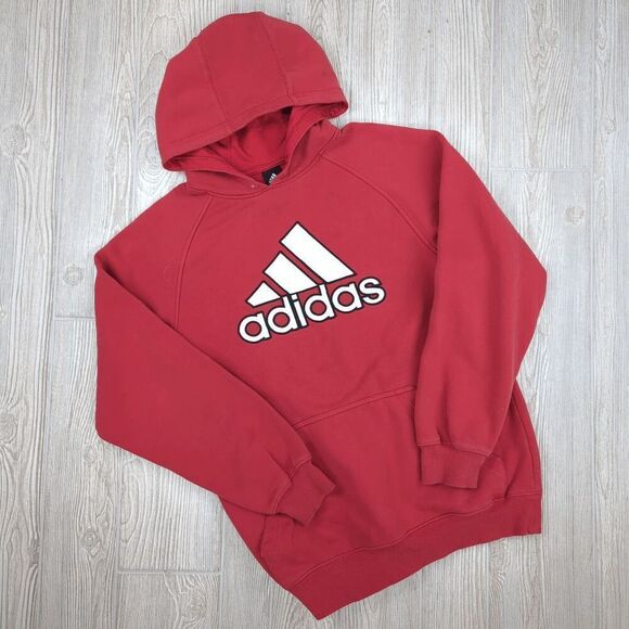 Vintage Y2K Adidas Men’s Small Classic Logo Red Pullover Hoodie Sweatshirt Athle - Picture 1 of 9